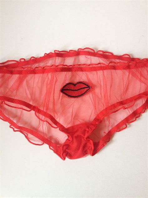 Sheer Red Lace Lip Knickers Lip Patch Hand Sewn And
