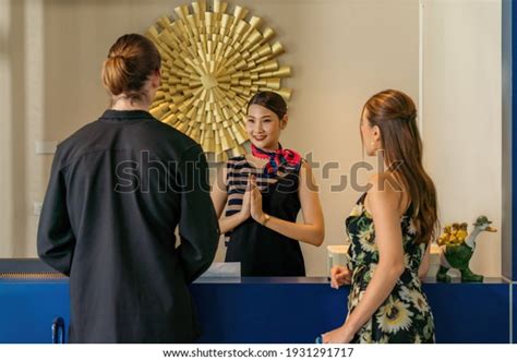 Thai Hotel Receptionist Welcome Greeting Hotel Stock Photo 1931291717