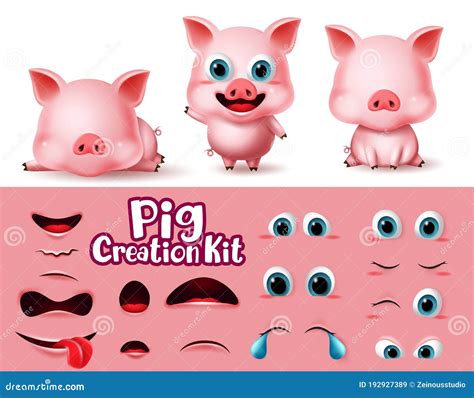 Pigs Animal Characters Creator Vector Set Pig Animals Character Eyes