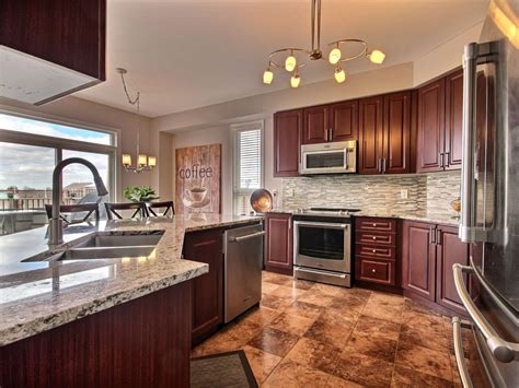 Cherry Cabinet Kitchen With Granite Countertop Cherry Cabinets