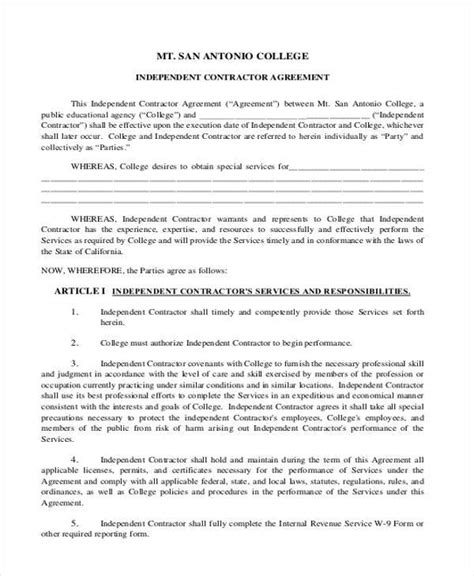 independent contractor agreement template  construction  template