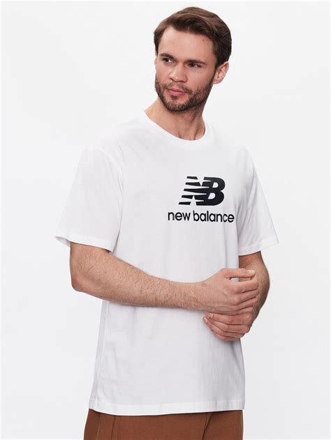 New Balance T Shirt Essentials Stacked Logo Mt31541 Biały Relaxed Fit