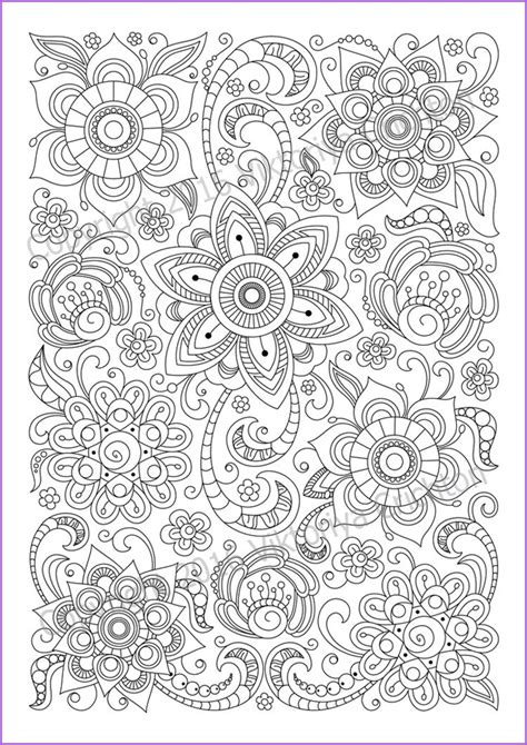 Сoloring Page Doodle Flowers Printable Zen Doodle Pdf Etsy