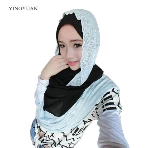 Cj9 Lace Chiffon Stitching Muslim Scarf Of Women Fashion Lovely Hijabs Suitable For Summer Scarf