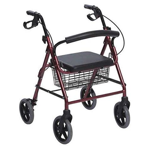 Red Foldable Aluminum Rollator Walker For Seniors With 4 Wheels Seat