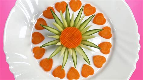 Lovely Cucumber And Carrot Flower Carving Garnish How To Make