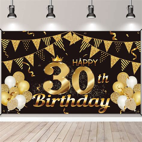 Buy 30th Birthday Banners Large Black And Gold Happy 30th Birthday