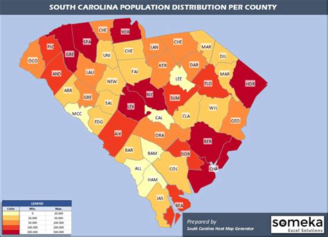 South Carolina County Map And Population List In Excel