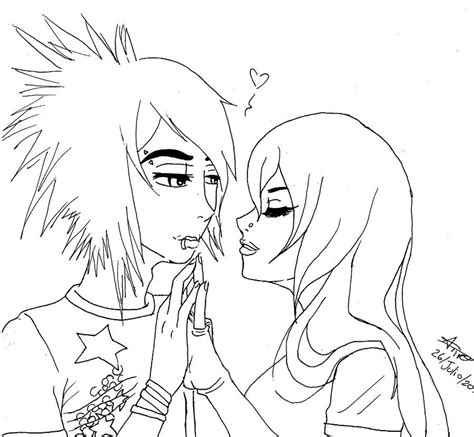 Cute Emo Anime Couple Coloring Page Cute Emo Couples