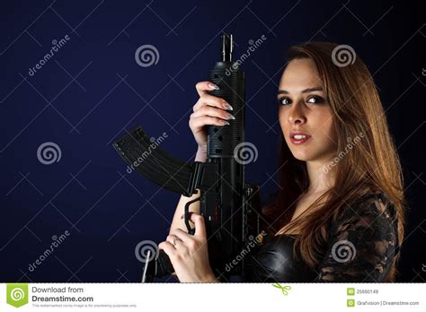 Woman Posing With Gun Stock Image Image Of Beautiful 25660149