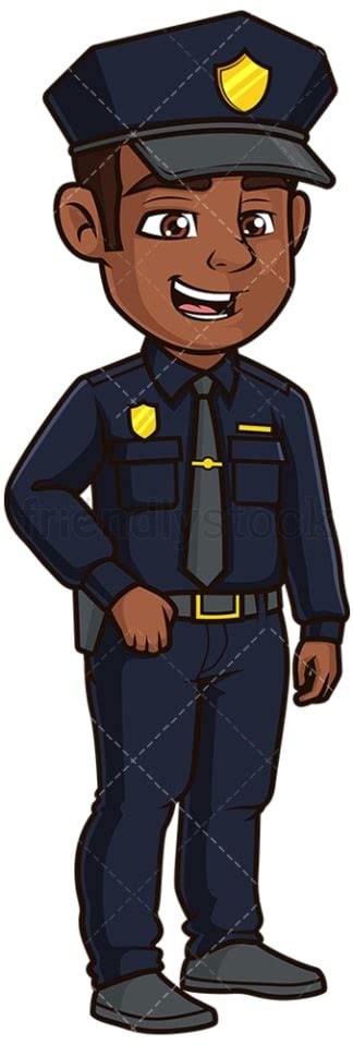 Friendly Black Police Officer Cartoon Vector Clipart Friendlystock
