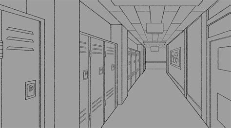 High School Hallway Drawing