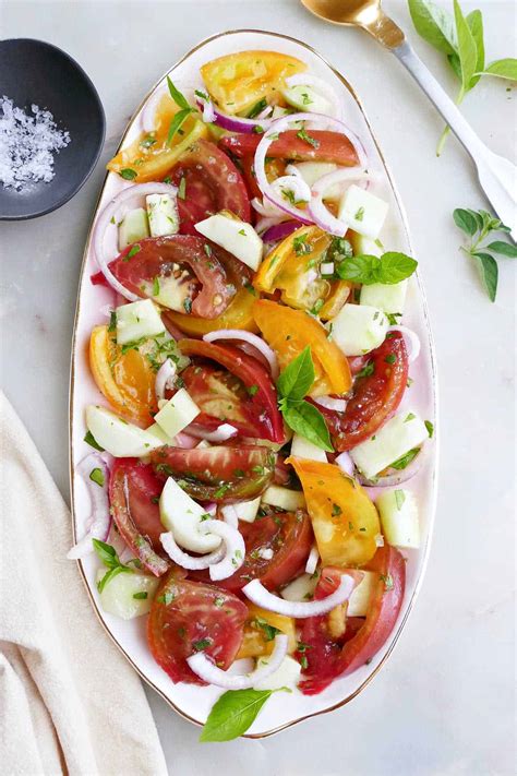 Heirloom Tomato Salad With Cucumber And Herbs Its A Veg World After All