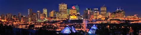 Edmonton Skyline At Night With Muttart Pyramids Edmonton Alberta