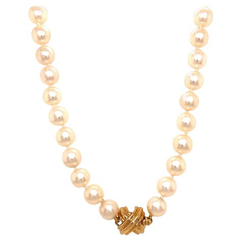 Tiffany And Co Natural Pearl Necklace With Diamond And Platinum Clasp