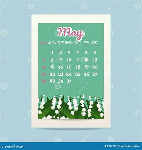 Maj 2017 Kalender Med Liljekonvaljen Vektor Illustrationer