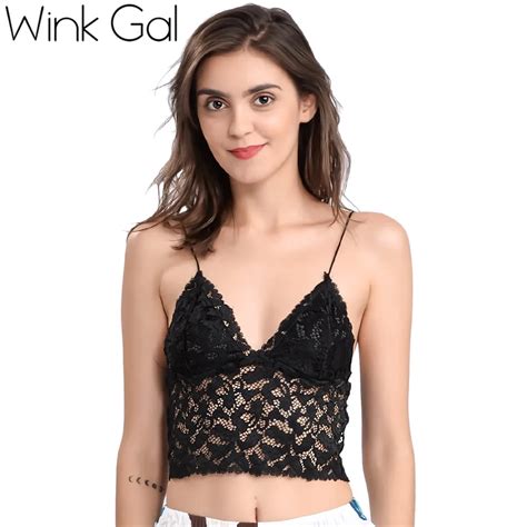 2018 New Fashion Embroidery Lace Crop Top Mesh Women Top Sex Bralette Plunge Brassiere