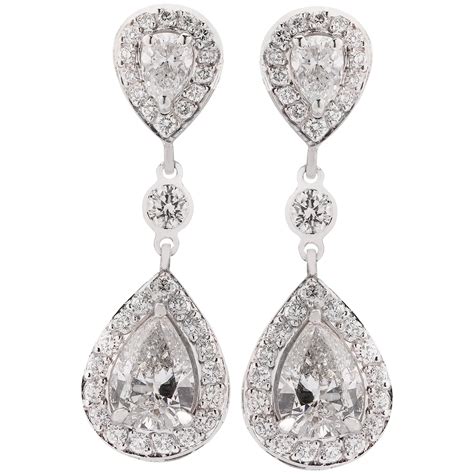 Pear Diamond Platinum Dangle Earrings For Sale At Stdibs