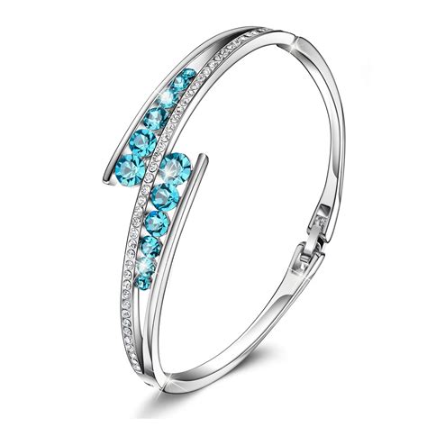 Sterling Silver Bangle With Blue Swarovski Crystals 24 Style