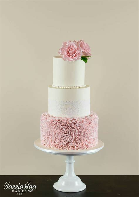 My Beautiful Wedding Cake 3 Tiers With Soft Pink Rose Ruffles White