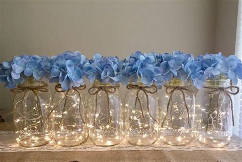 Set Of 6 Fairy Light Mason Jars Wedding Table Decoration Etsy