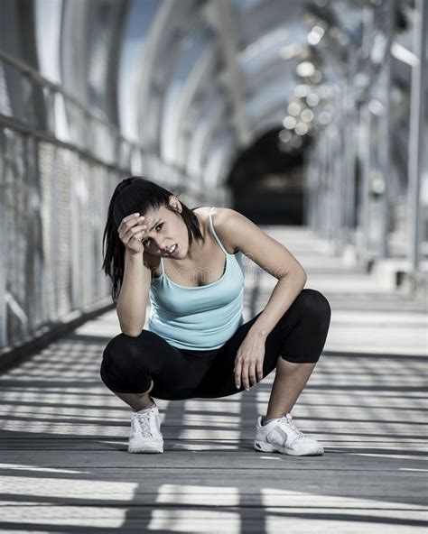 sport woman tired and exhausted breathing and cooling down after running stock image image of