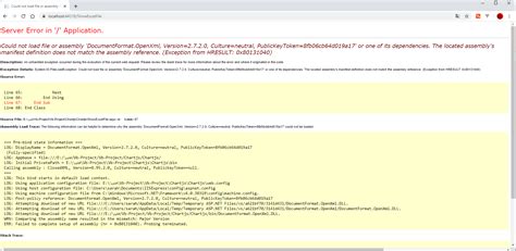 OpenXml Error Could Not Load File Or Assembly DocumentFormatOpenXml Or One Of Its Dependencies