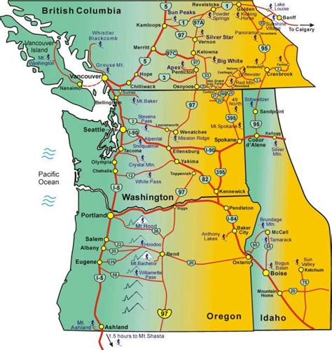 Northwest Ski Areas Map Including Washington Oregon Idaho British