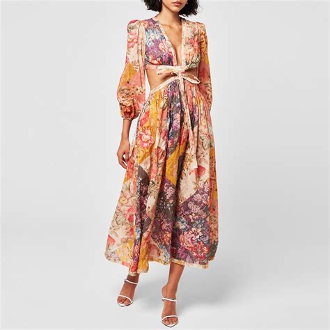 Zimmermann Pattie Patchwork Dress Women Cut Out Dresses Flannels