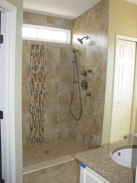 A popular small tile option is glass mosaic tile, and it can be used behind the tub, as the vanity backsplash, or as shelving in the shower. Tile Bathroom Shower Stall Design Ideas Home Trendy ...