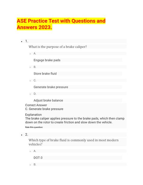 ASE Practice Test with Questions and Answers 2023. | Exams Motor