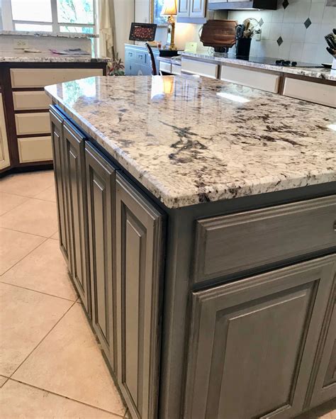 This Kitchen Island Is An Accent Color Of Gray With A Darker Gray Glaze