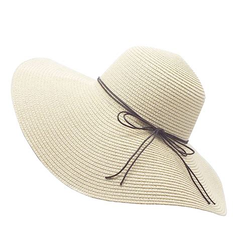 Yuuve Ladies Summer Straw Hat Foldable Beach Cap Wide Brim Large Fedora