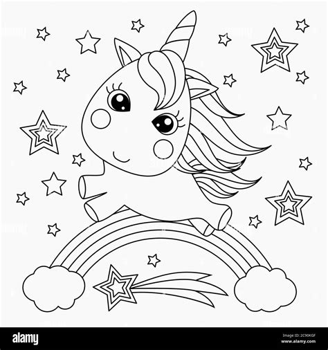 Unicornio pequeño en un arco iris Fantástico animal Diseño para niños