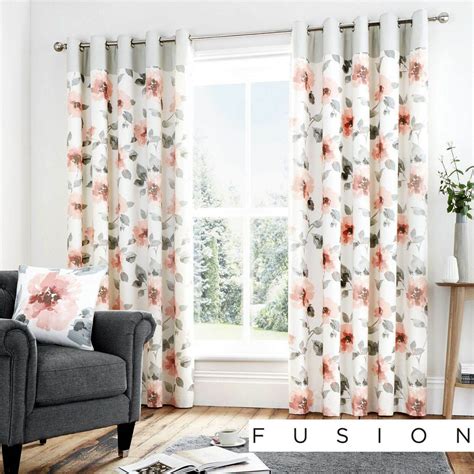 Fusion 100 Cotton Adriana Pink Floral Eyelet Lined Curtainssave 253