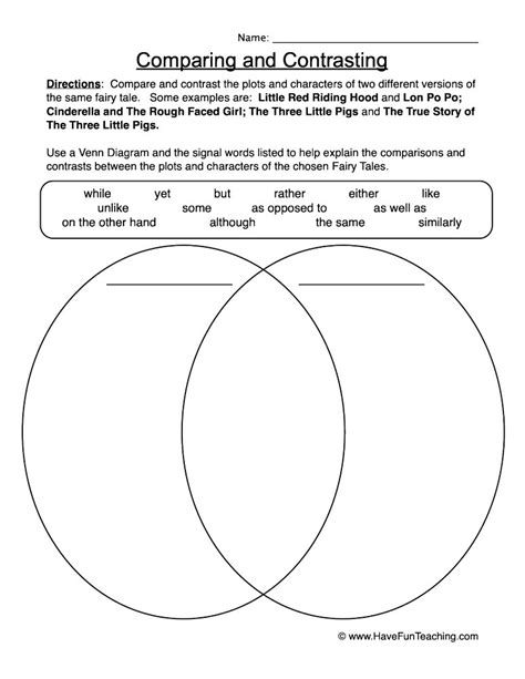 Comparing And Contrasting Venn Diagram Worksheet Have Fun Teaching