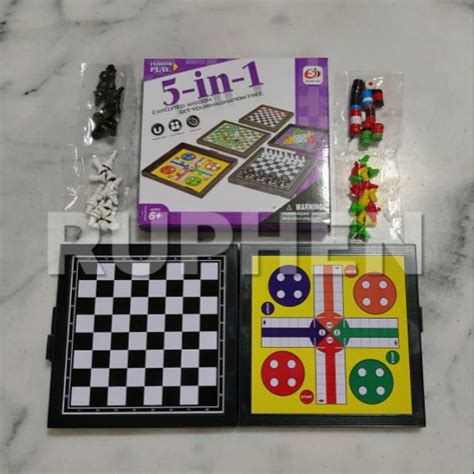 Magnetic Board Game Mini 5 in 1 Ludo Ular Tangga Halma Catur Chess