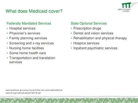 All health insurance plans must provide 10 basic benefits. What does Medicaid cover? Federally