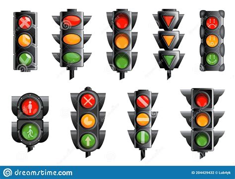 Collection With Traffic Lights With Red Yellow And Green Colors Flat