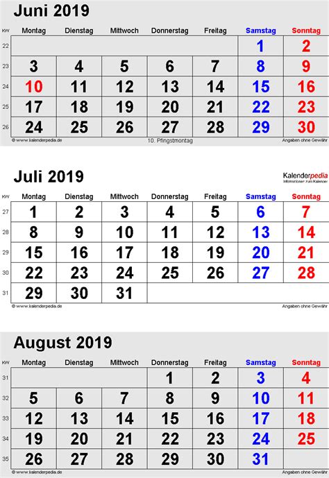 Kalender Juli 2019 Als Word Vorlagen