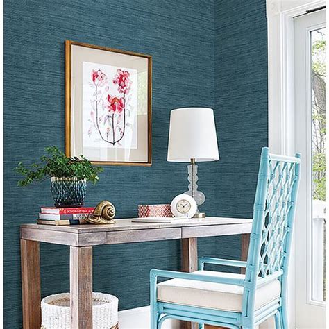 This Blue Grasscloth Wallpaper Will Add A Chic Style To Any Room The Deeply Saturated Color H