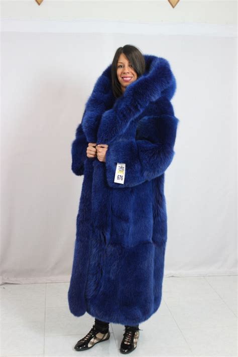 oversived hooded dyed blue fox fur coat you definitely won t get cold its like wearing a