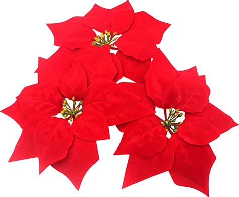 M2cbridge Pack Of 24 Artificial Christmas Flowers Red Poinsettia