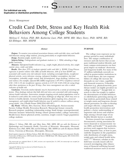 Beneficiaries can't take money without paying the bills. (PDF) Credit Card Debt, Stress and Key Health Risk Behaviors Among College Students