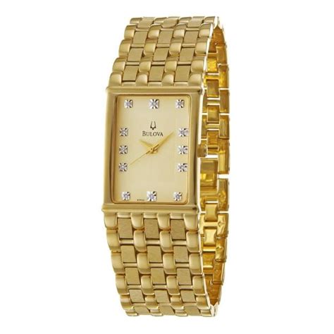 Bulova Mens Goldplated Stainless Steel Diamond Watch 12736808
