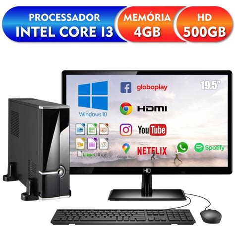 Computador Completo Pc Cpu Monitor Intel Core I3 Hdmi 4gb Hd 500gb