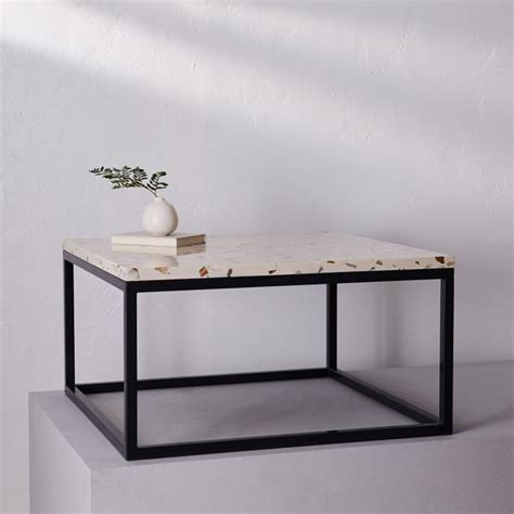 Pieces Square Black Metal Frame Cream Top Coffee Table