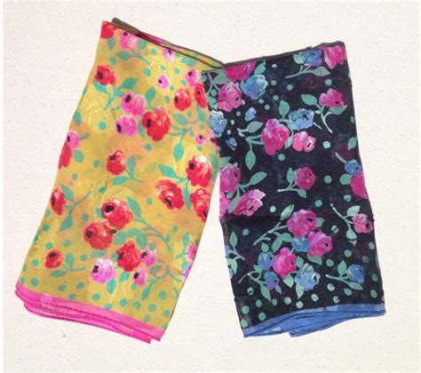 Two 1980s Emanuel Ungaro Silk Chiffon Floral Handkerchiefs Roses And