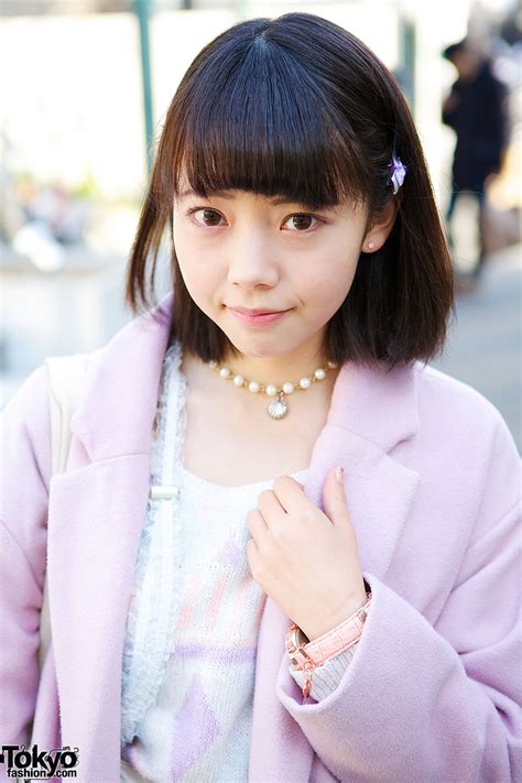 japanese idol w cute pink coat heart bag and creepers in harajuku tokyo fashion