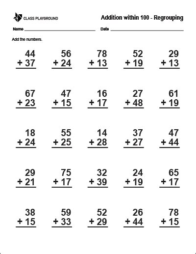 Addition With Regrouping Worksheets For Kindergarten